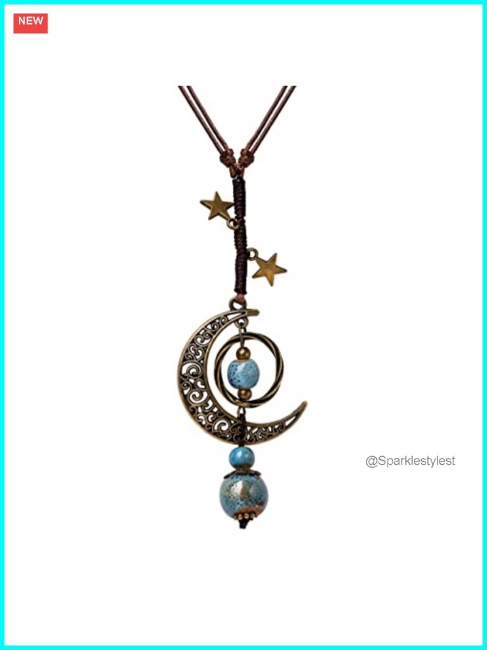 MINACHI Bohemian Ceramic Bead Crescent Moon Lariat Necklace Adjustable